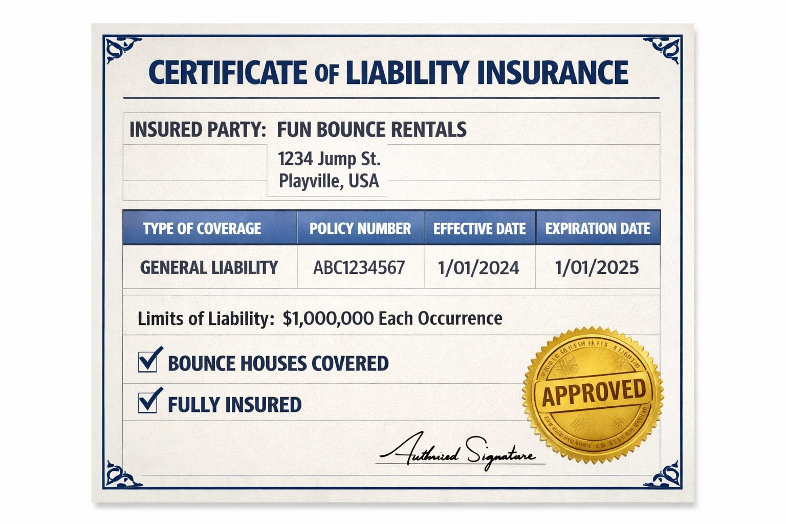 Liability Insurance Certificate