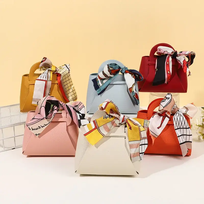 Bow Ribbon Leather Mini Handbag Gift Bags Candy Pa