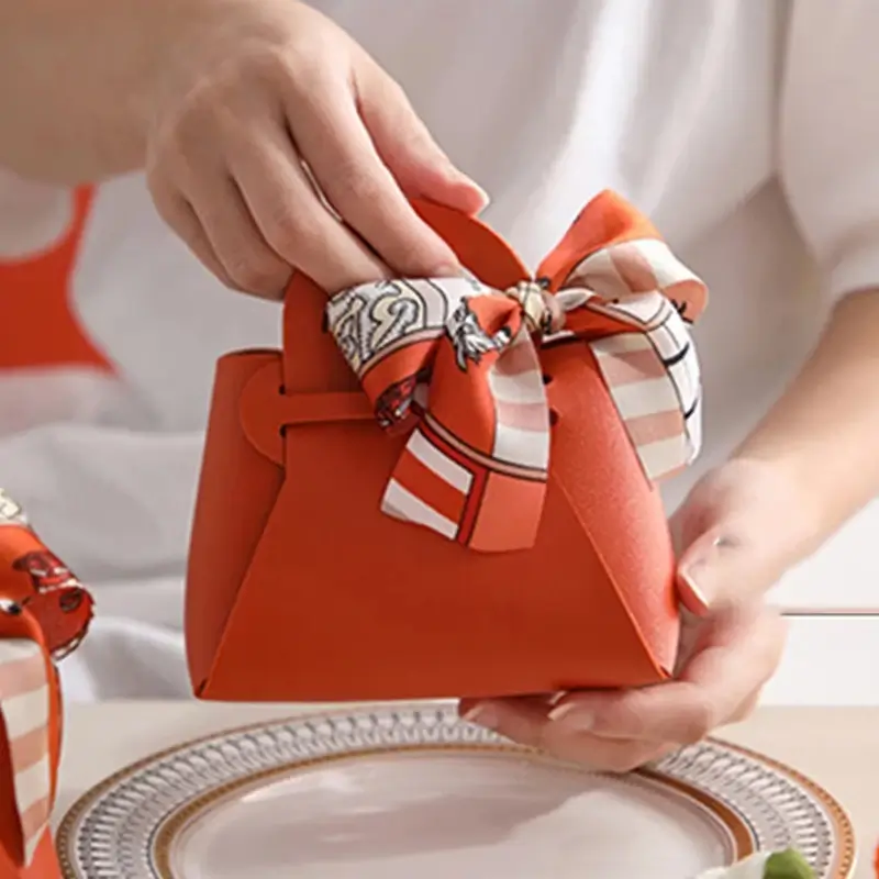 1PCS Leather Gift Bags Bow Ribbon Packaging Bag We