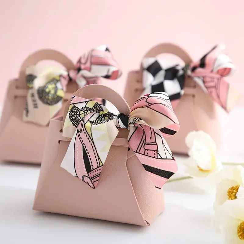 1PCS Leather Gift Bags Bow Ribbon Packaging Bag We