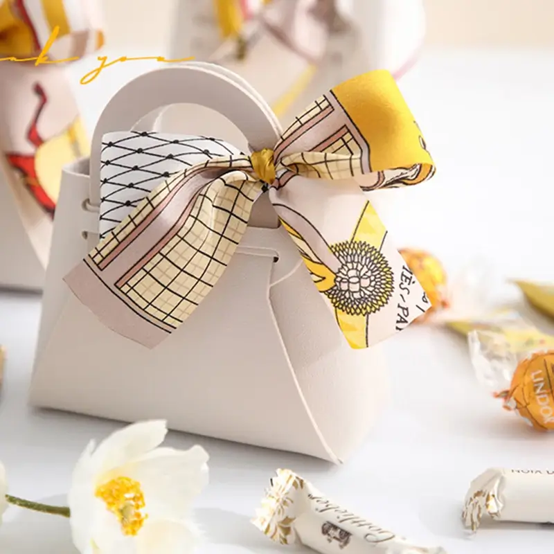 1PCS Leather Gift Bags Bow Ribbon Packaging Bag We