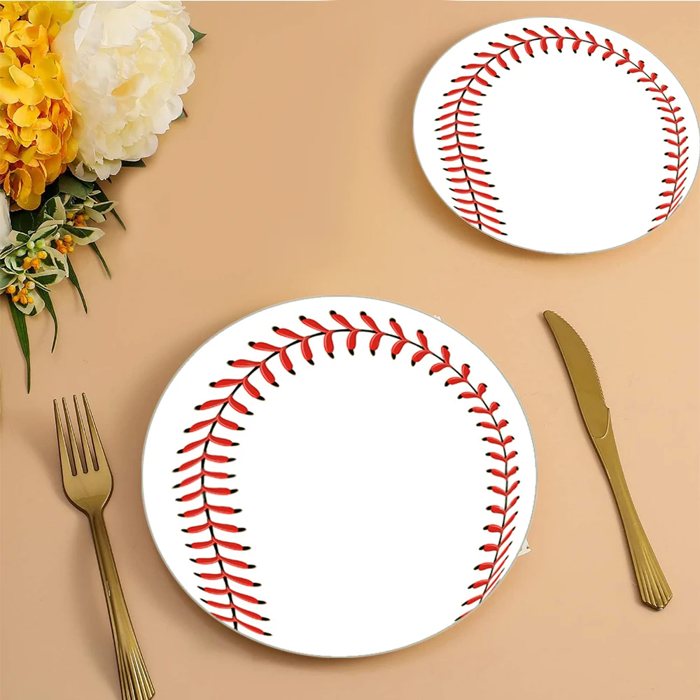 10 Pcs Baseball Plates  Round Baseball Themed Pape