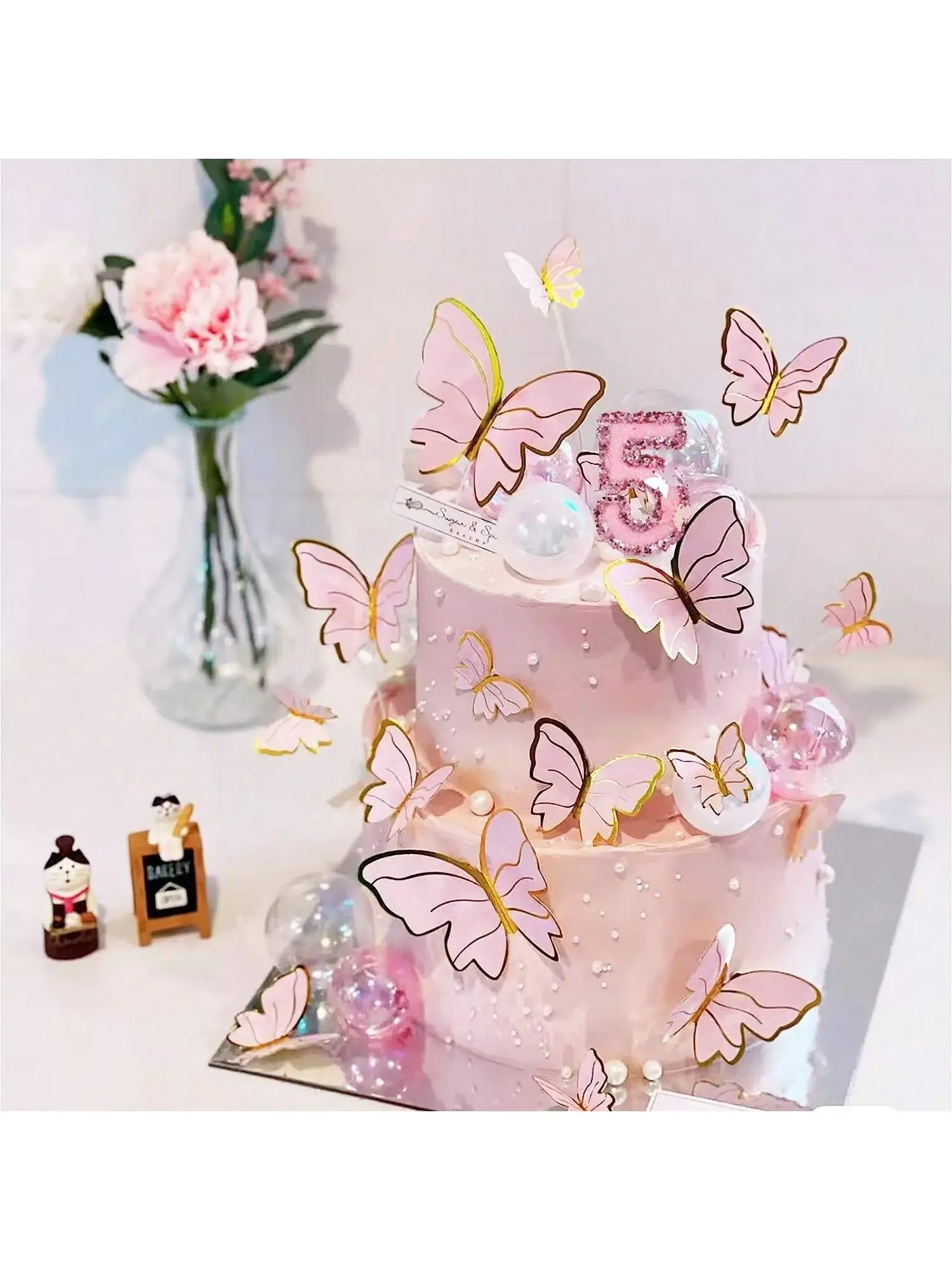 Birthday Number Candles, Pink Butterfly Sequin Hap
