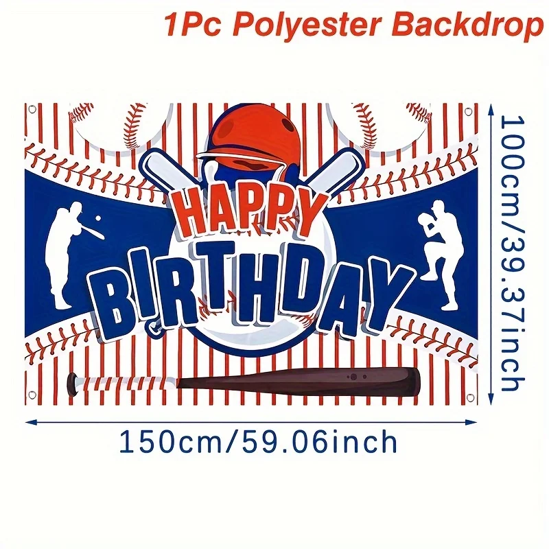 Baseball Happy Birthday Polyester Backdrop - Sport