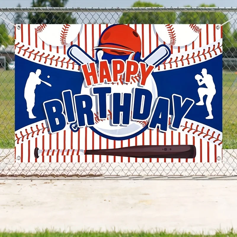 Baseball Happy Birthday Polyester Backdrop - Sport