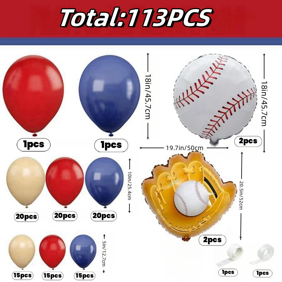 113-Piece Baseball-Themed Balloon Set for Birthday