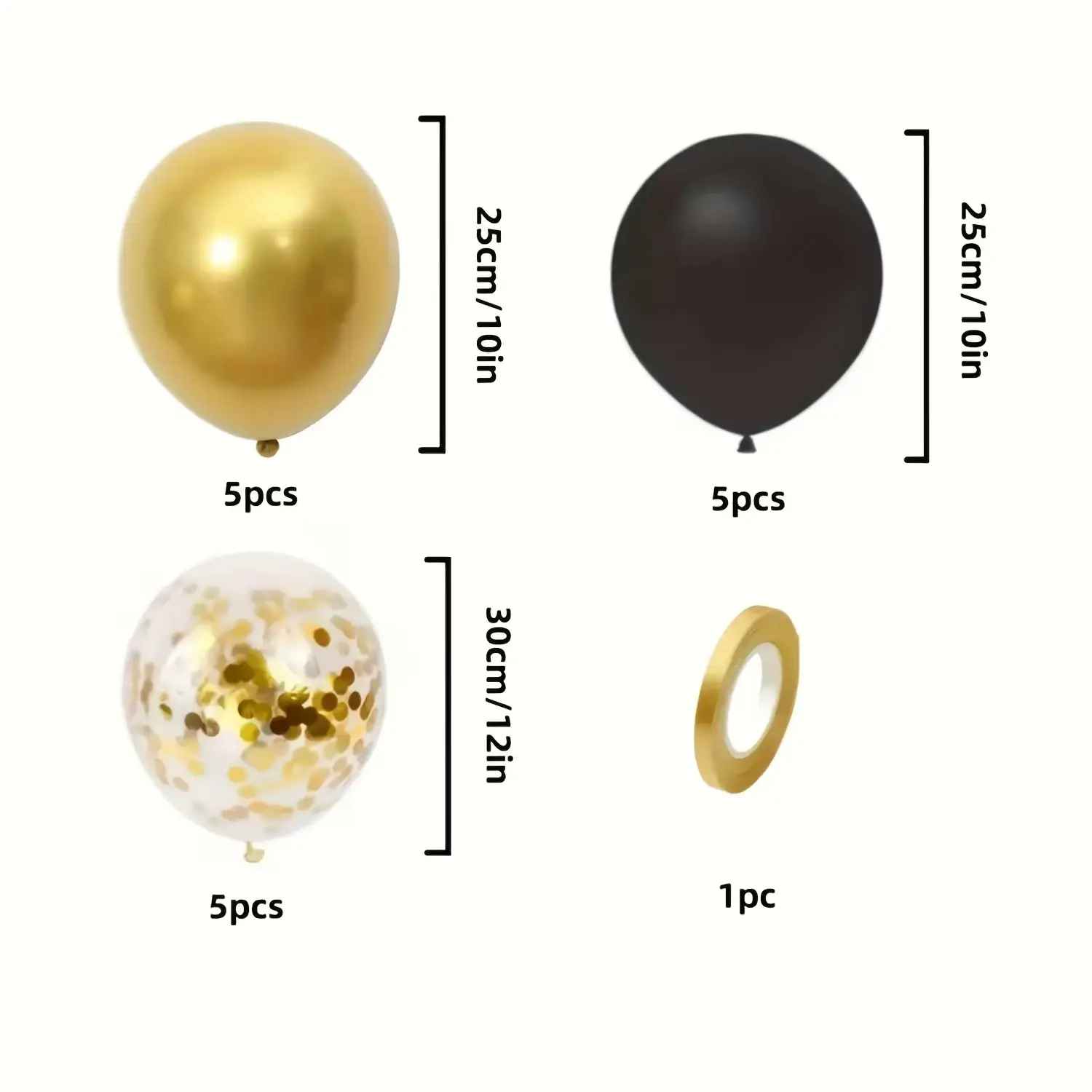 16pcs Black and Metallic Gold Balloons for Birthda