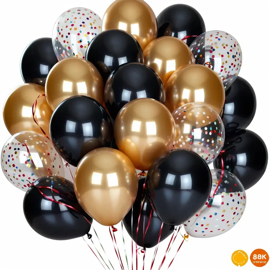 16pcs Black and Metallic Gold Balloons for Birthda