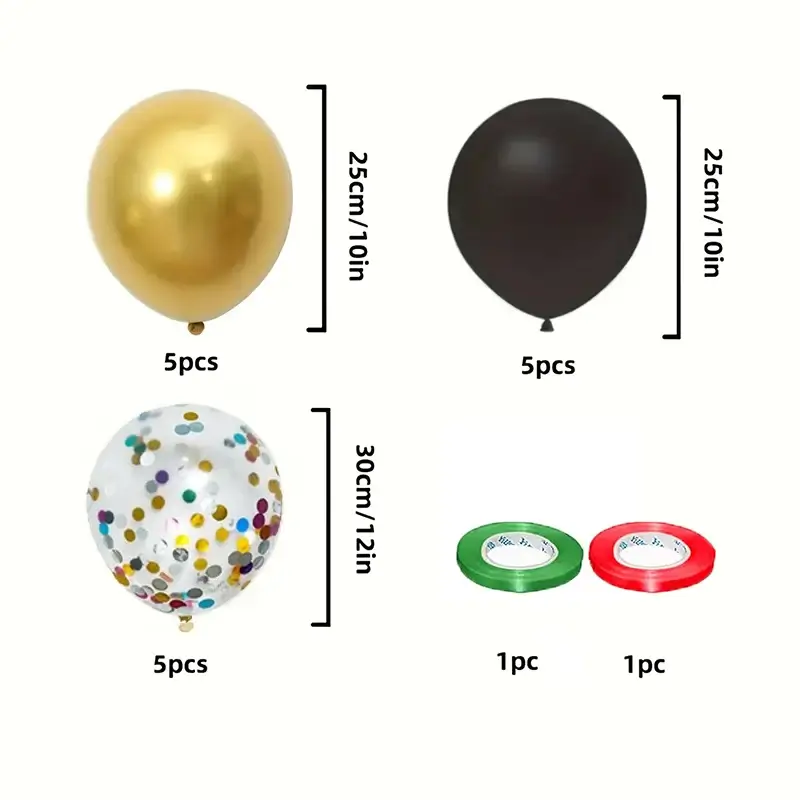 16pcs Black and Metallic Gold Balloons for Birthda