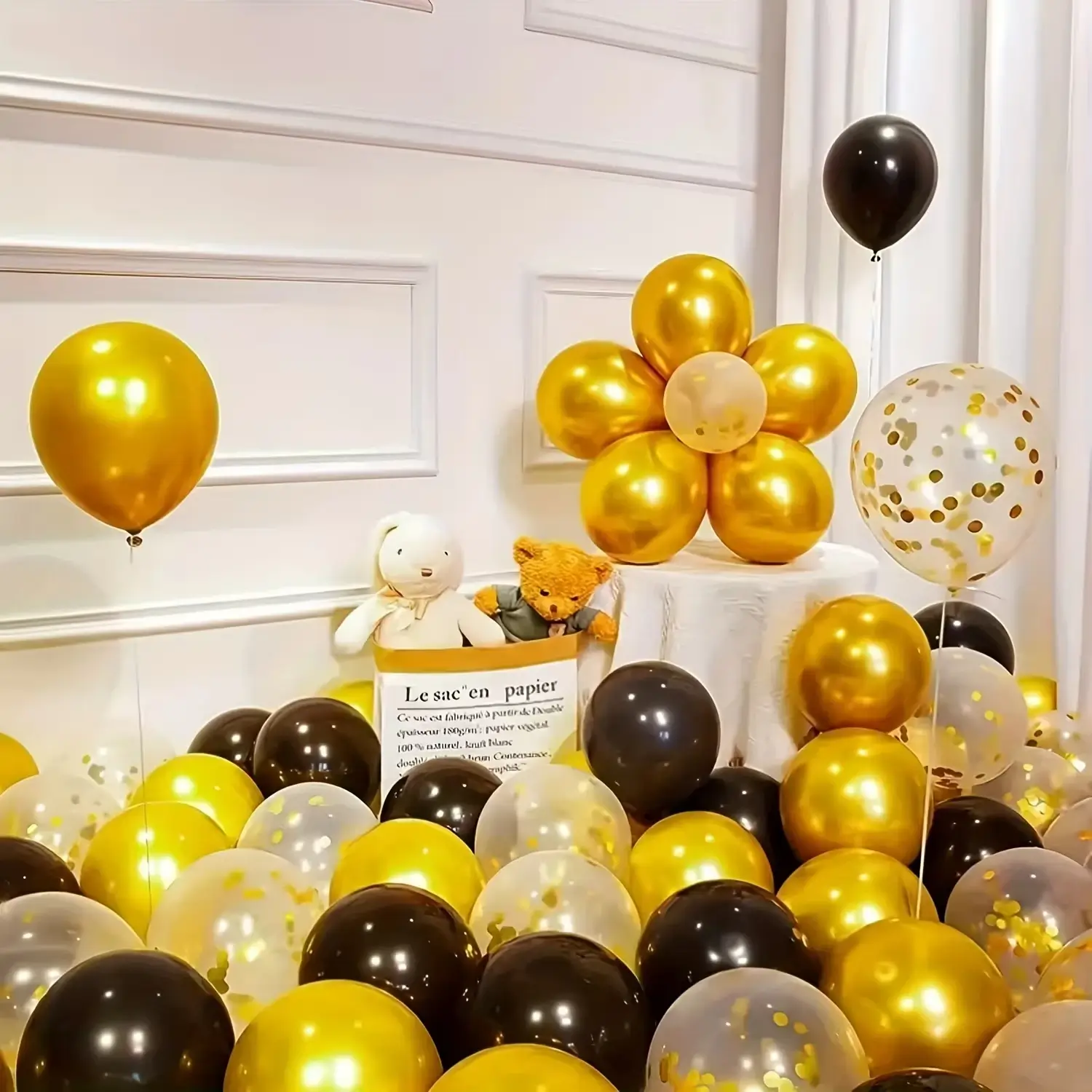 16pcs Black and Metallic Gold Balloons for Birthda