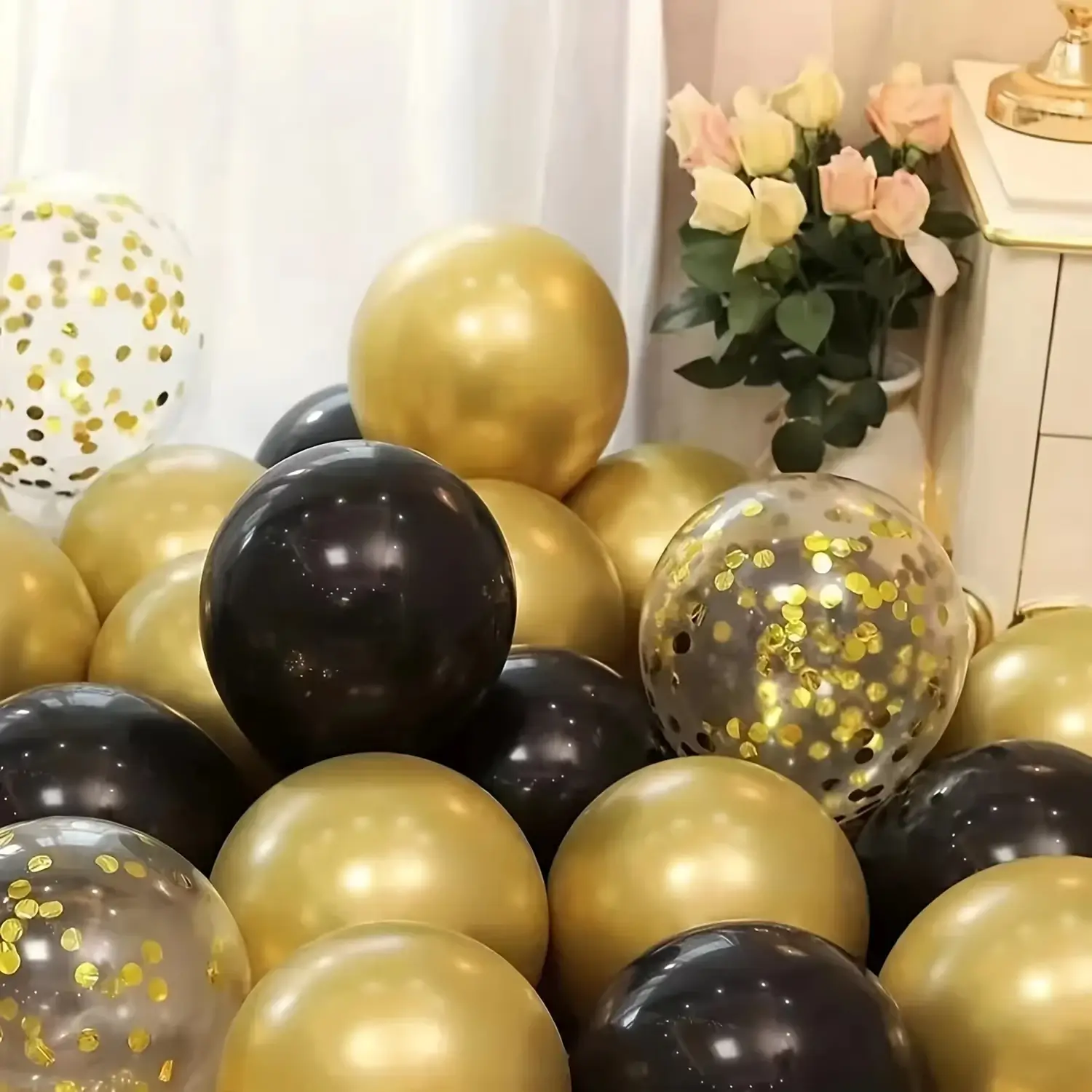 16pcs Black and Metallic Gold Balloons for Birthda