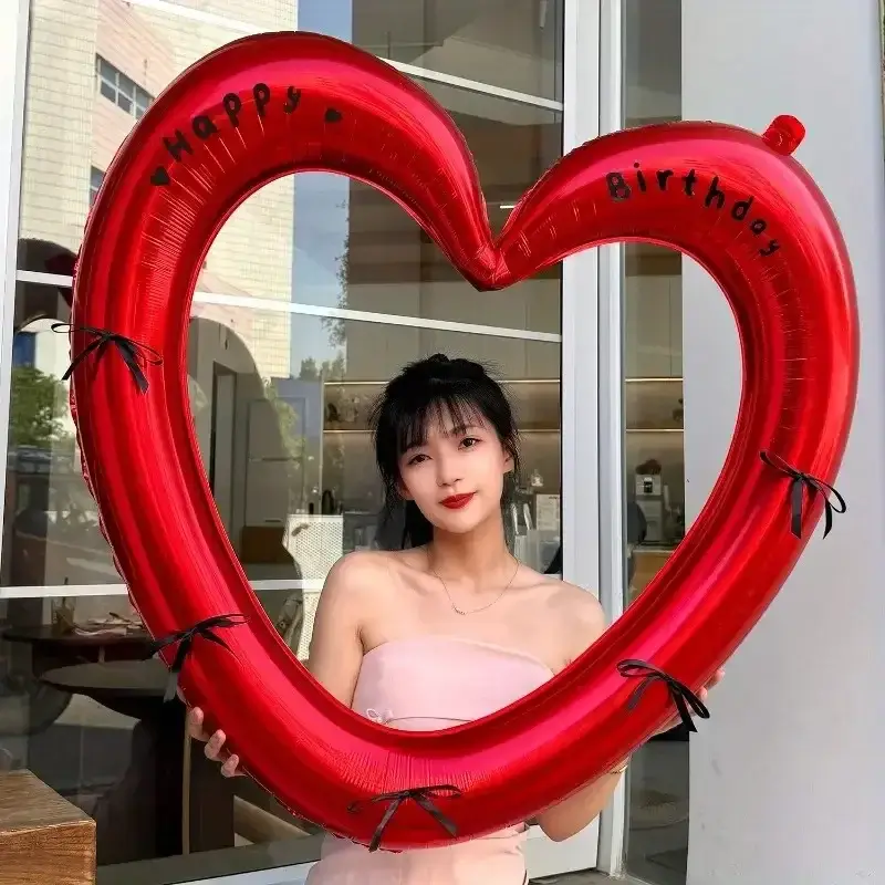 Happy Birthday Heart Photo Frame Balloon with Bowk