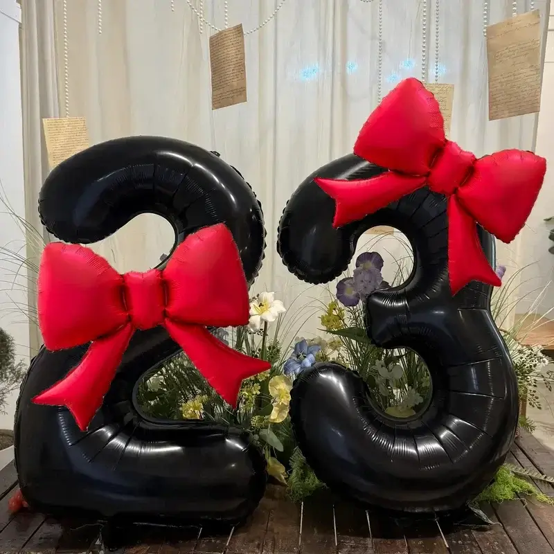 40inch black digital balloon set with red bow alum