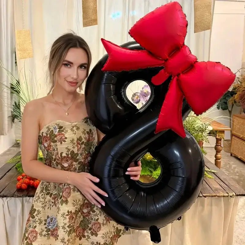 40inch black digital balloon set with red bow alum
