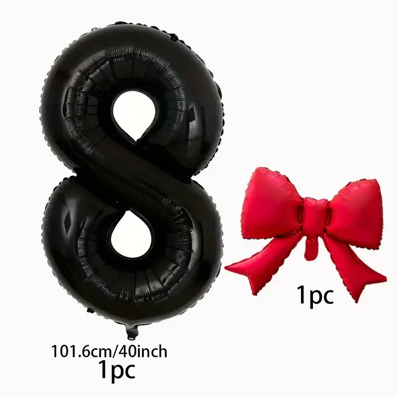 40inch black digital balloon set with red bow alum