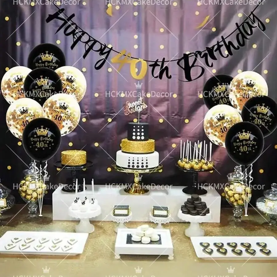 Happy Birthday Banner  Black Gold Glitter Number 1