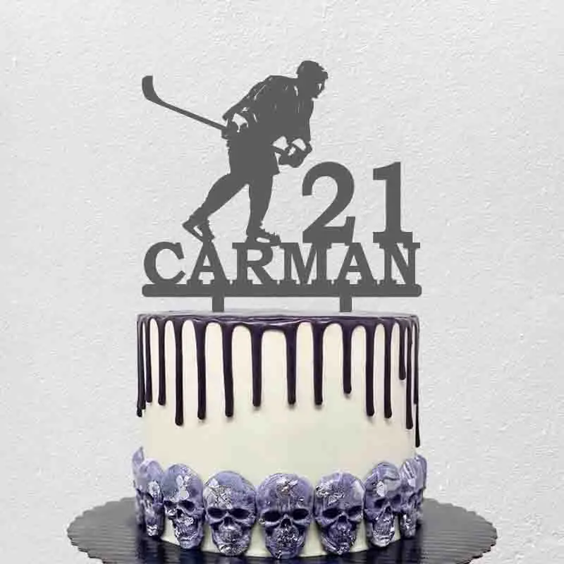 Custom Name Age Man Playing Ice Hockey Silhouette 
