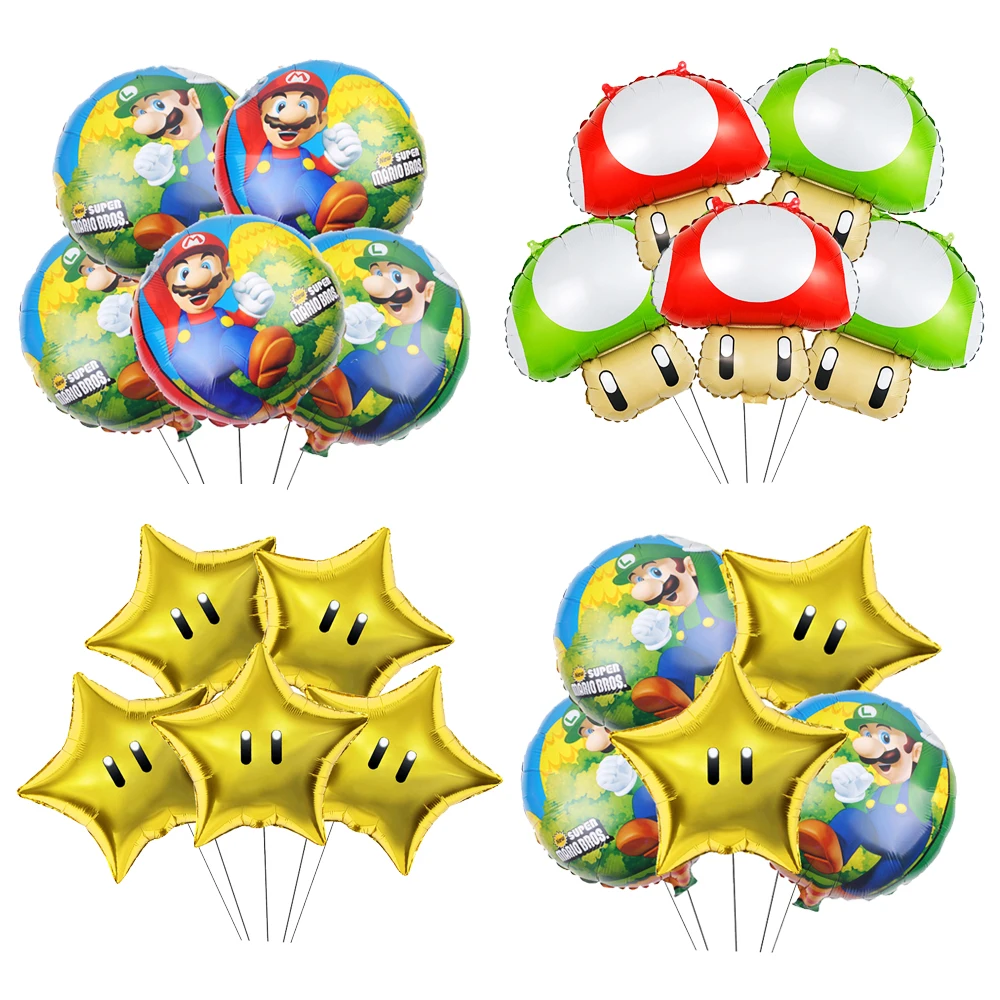 Marioed Luigi 5Pcs Round Foil Ballon Sets Party Su