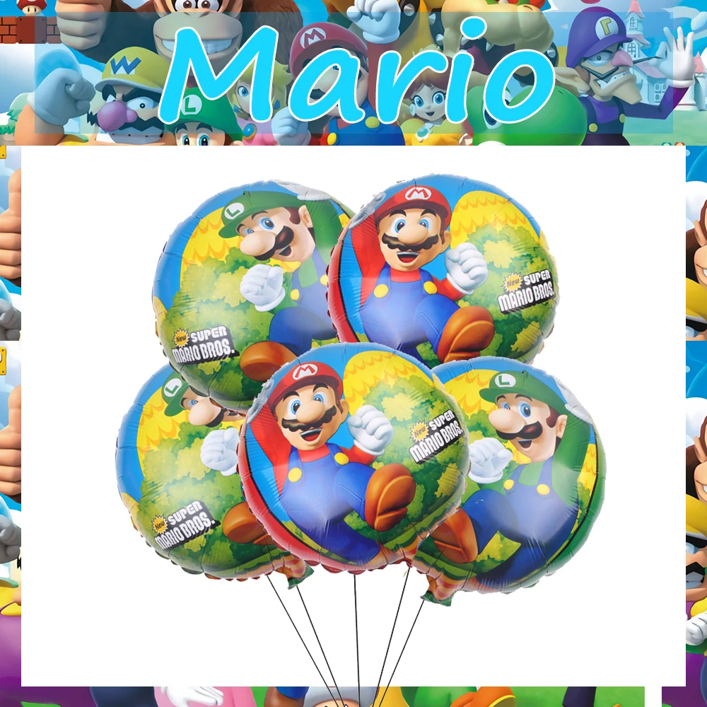 Marioed Luigi 5Pcs Round Foil Ballon Sets Party Su