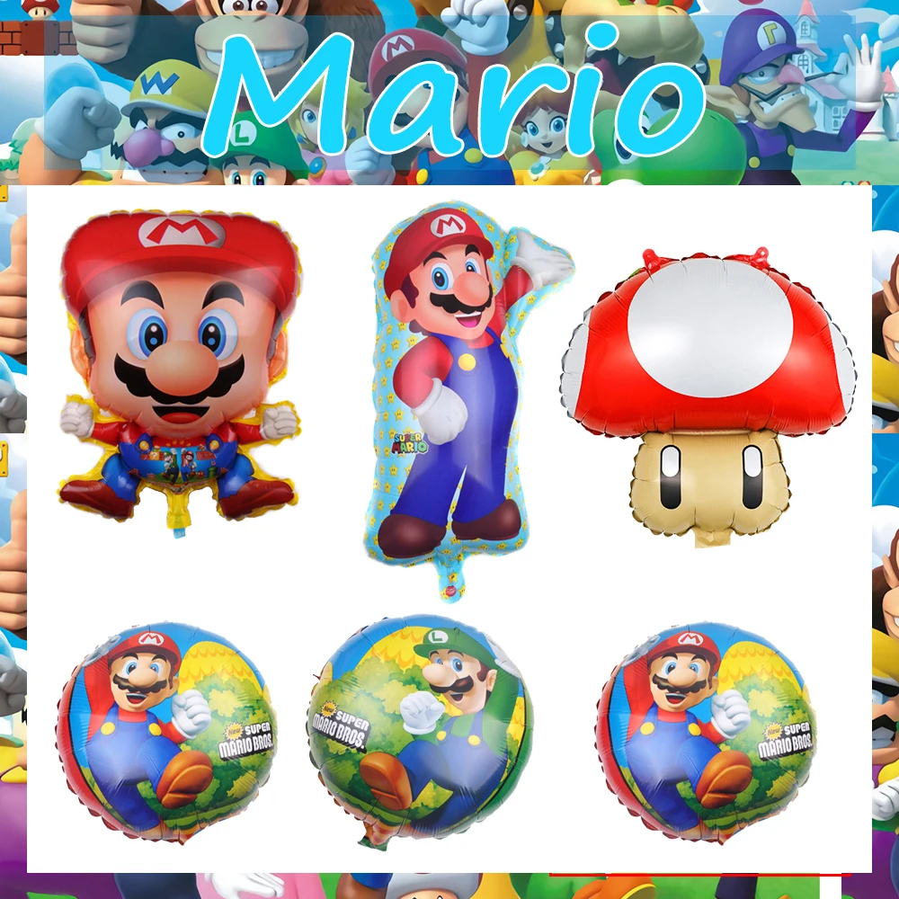 Marioed Luigi 5Pcs Round Foil Ballon Sets Party Su