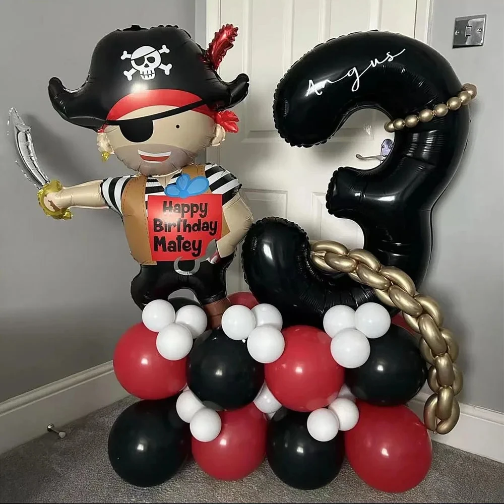 37Pcs Pirate Ship Balloons Set with 30inch 0-9 Num