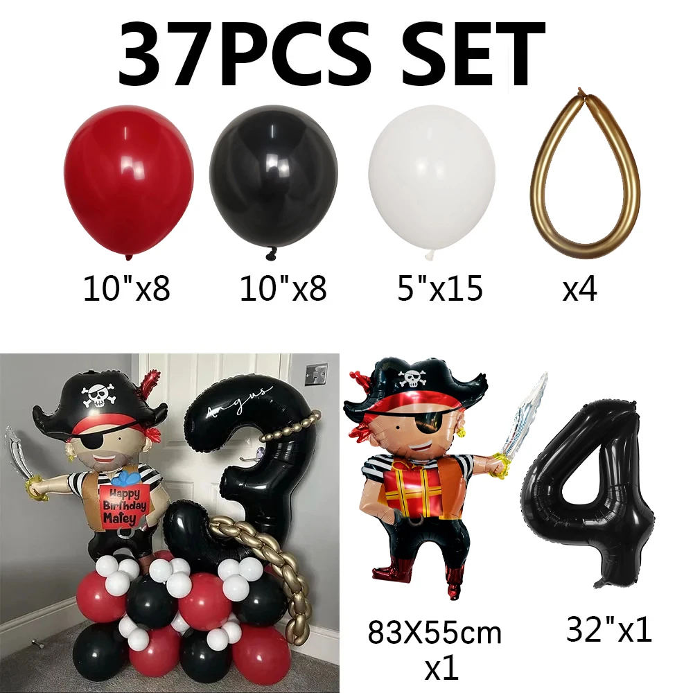 37Pcs Pirate Ship Balloons Set with 30inch 0-9 Num