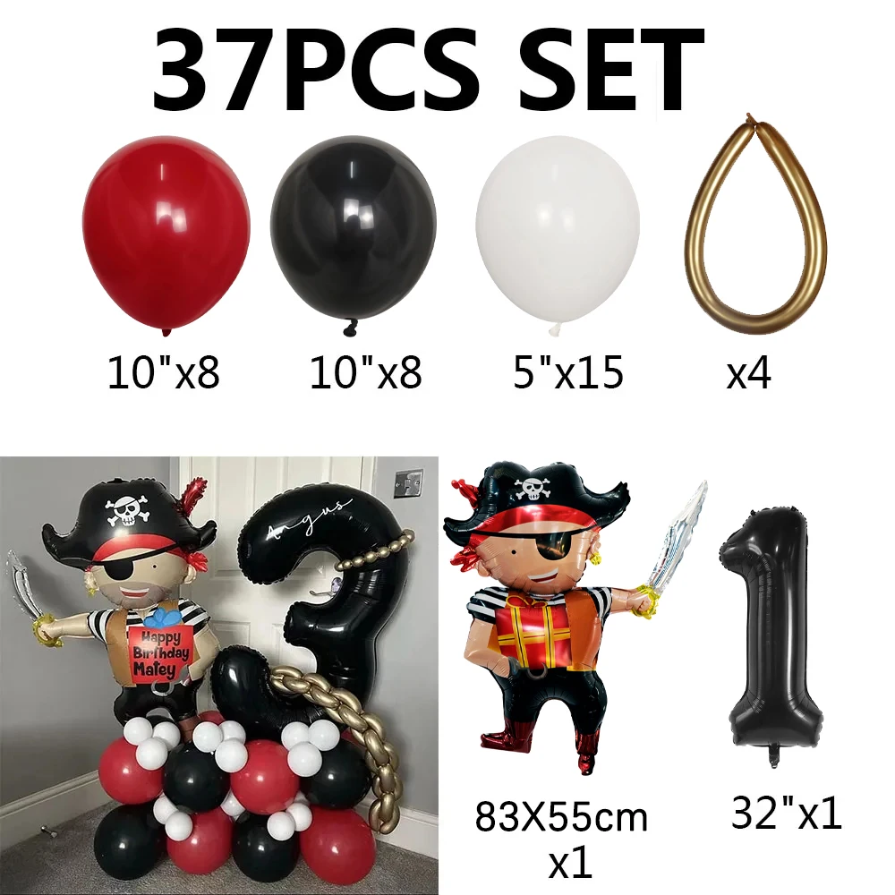 37Pcs Pirate Ship Balloons Set with 30inch 0-9 Num