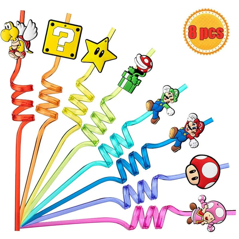8pcs/Set Mario straws Cartoon Figure Party Favors 