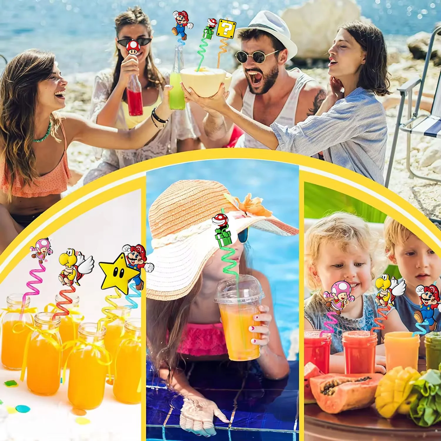 8pcs/Set Mario straws Cartoon Figure Party Favors 