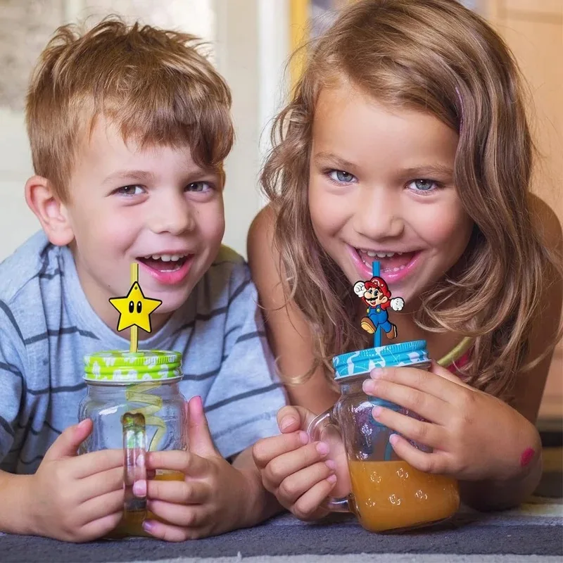 8pcs/Set Mario straws Cartoon Figure Party Favors 