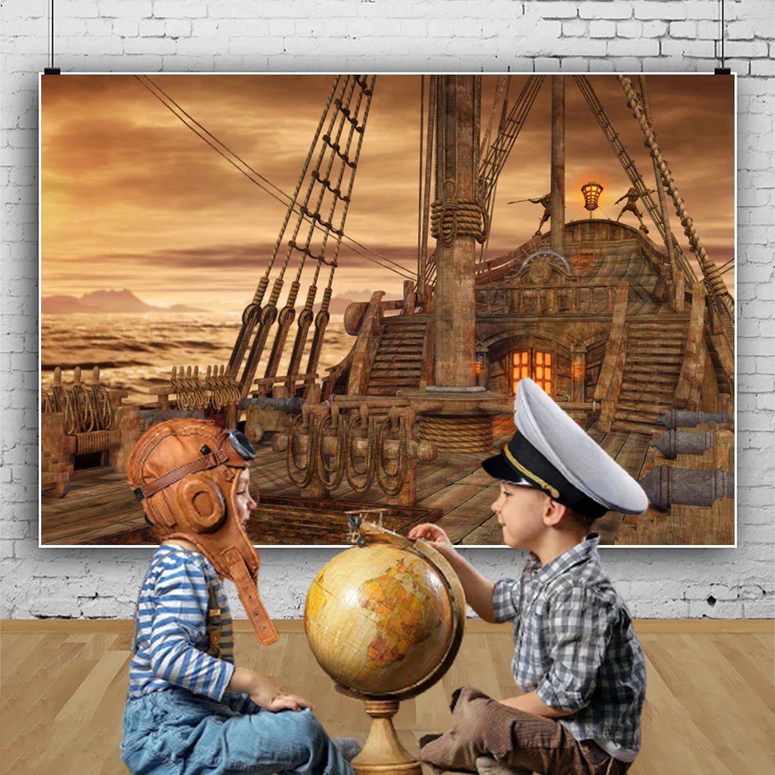 Pirate Ship Background Old Treasure World Map Chil