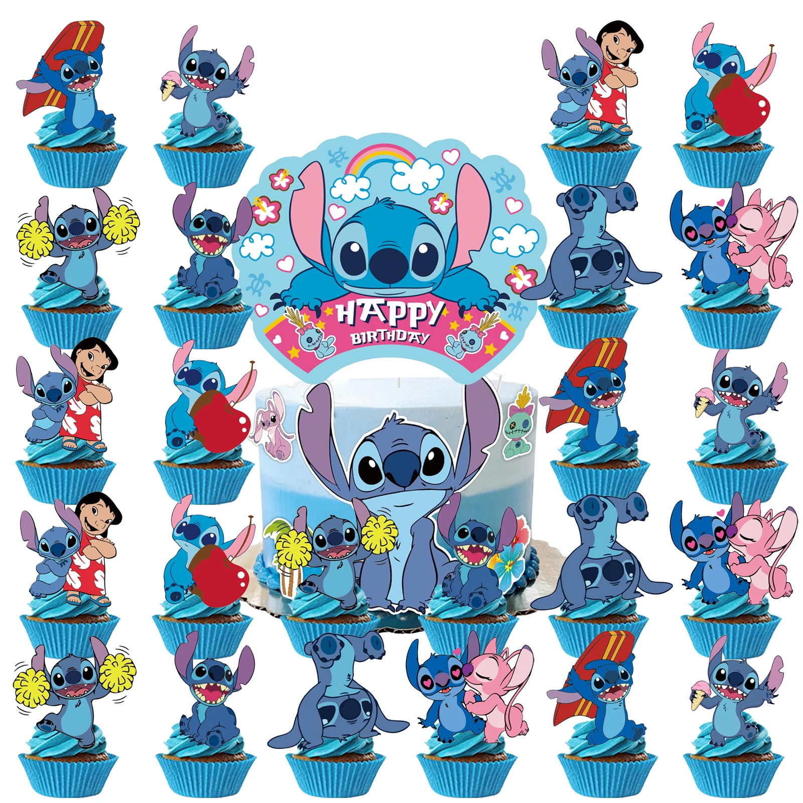 Stitch Party Supplies Stitch Cake Topper、Cupcake T