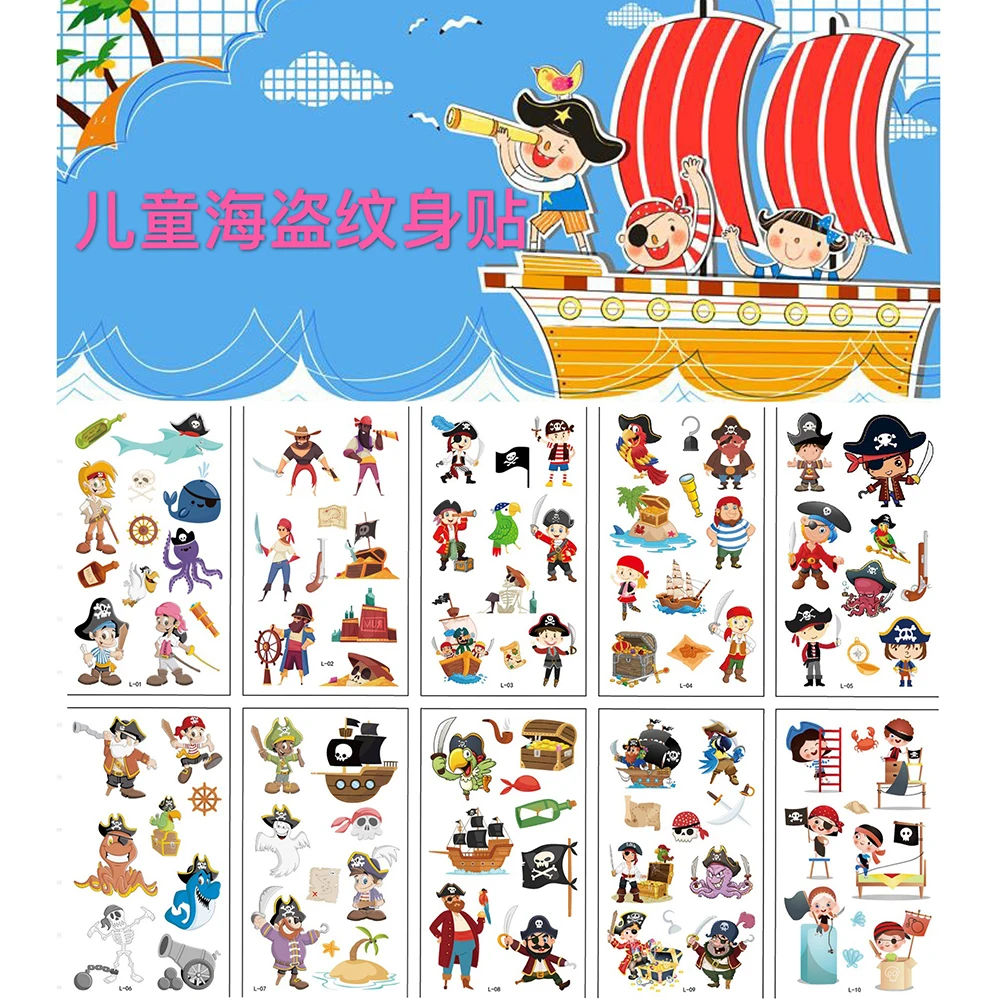 10 Sheets/Pack Pirate Temporary Tattoo Pirated Cap