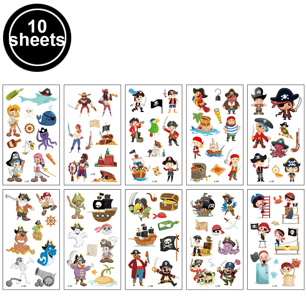 10 Sheets/Pack Pirate Temporary Tattoo Pirated Cap