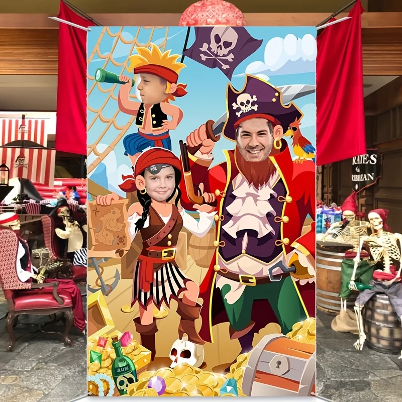 Interactive pirate-themed party photo prop backgro