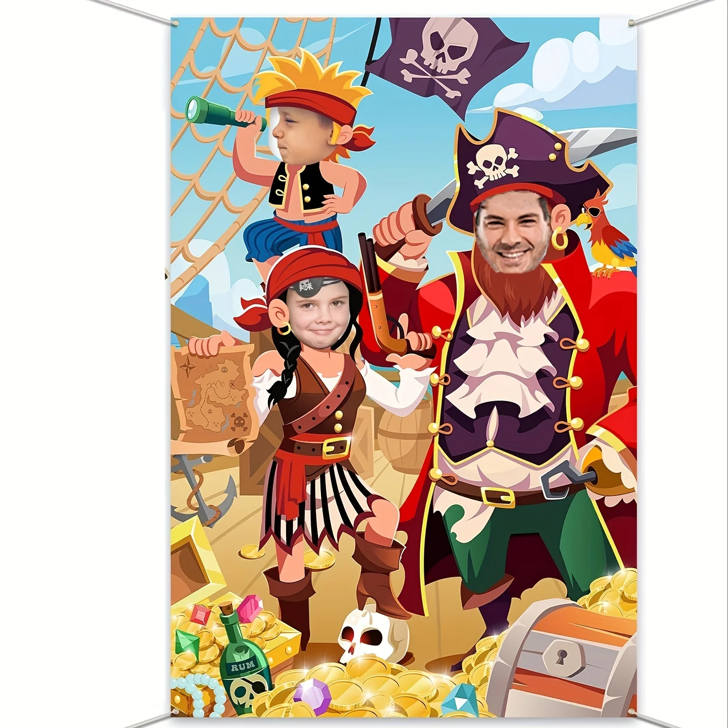 Interactive pirate-themed party photo prop backgro