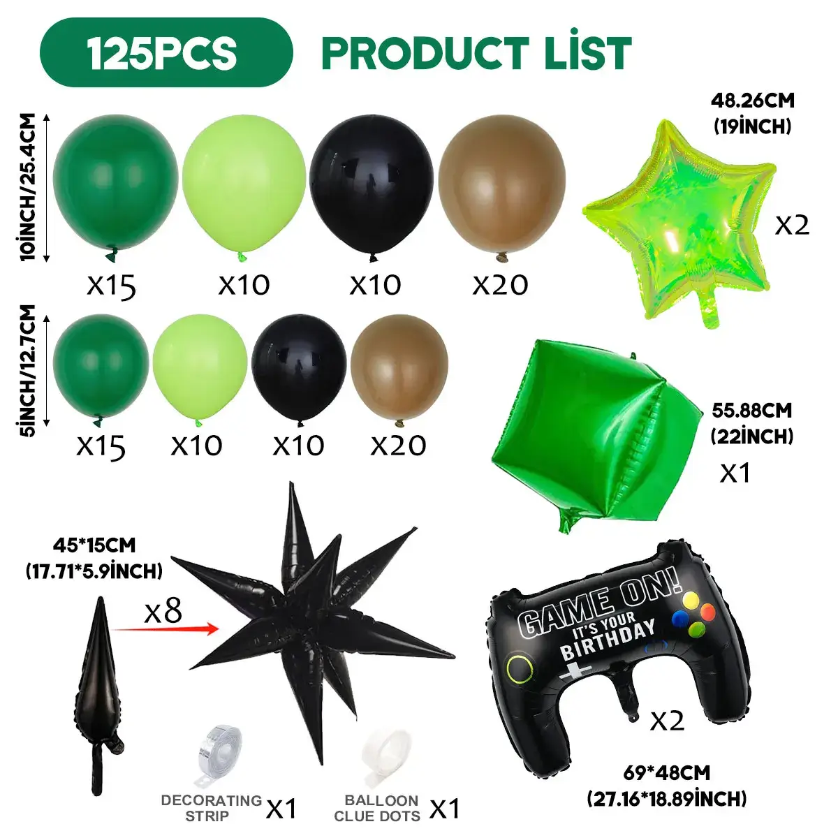 125 Pcs Green and Black brown Controller balloon a