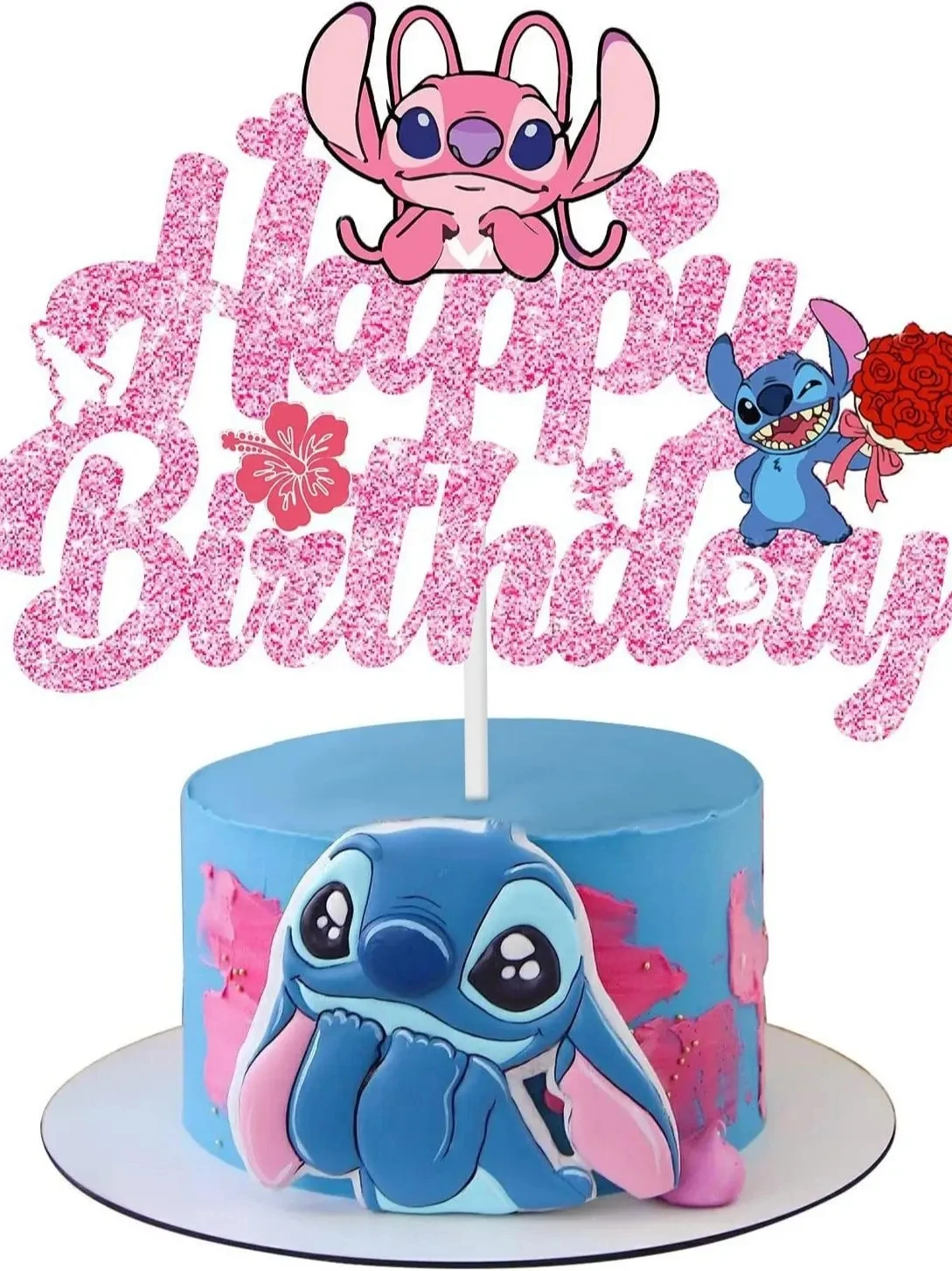 Blue Alien Glitter Paper Cake Decoration Happy Bir