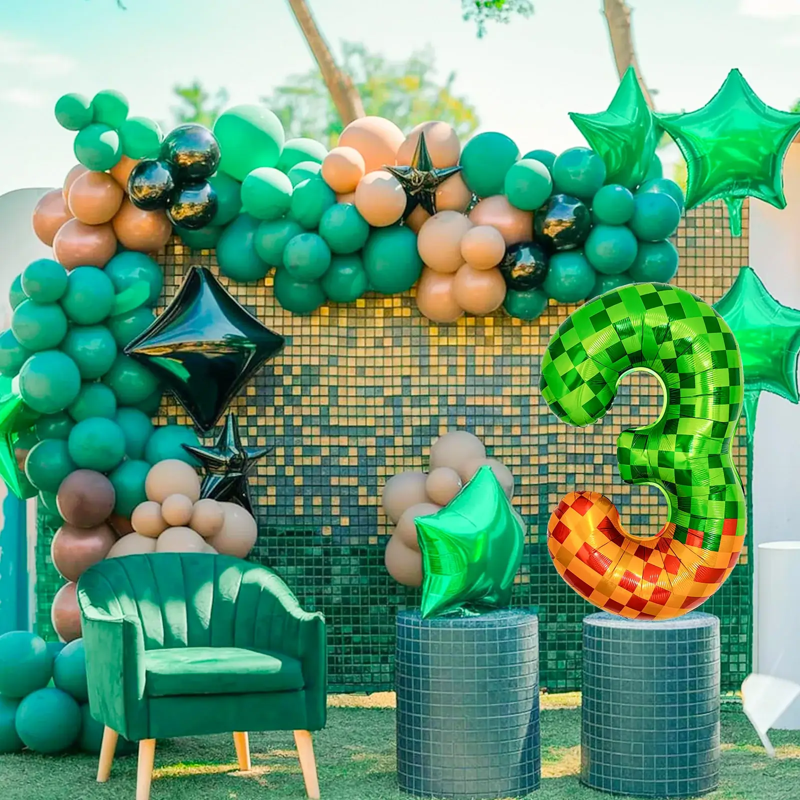 40 Inch Giant Mosaic Green Pixel Miner Theme Numbe