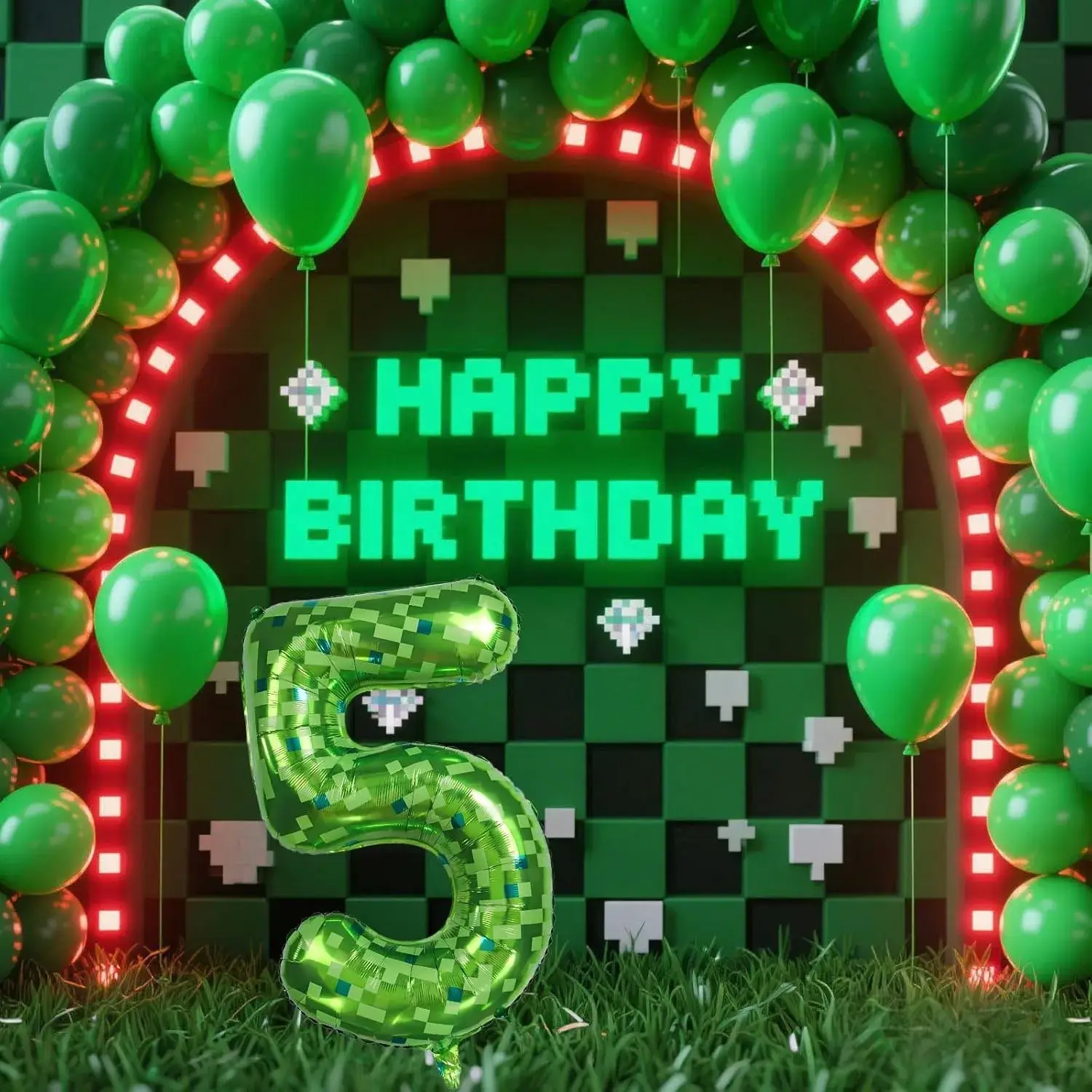 40 inch Giant Green Pixel Miner Themed Number Foil