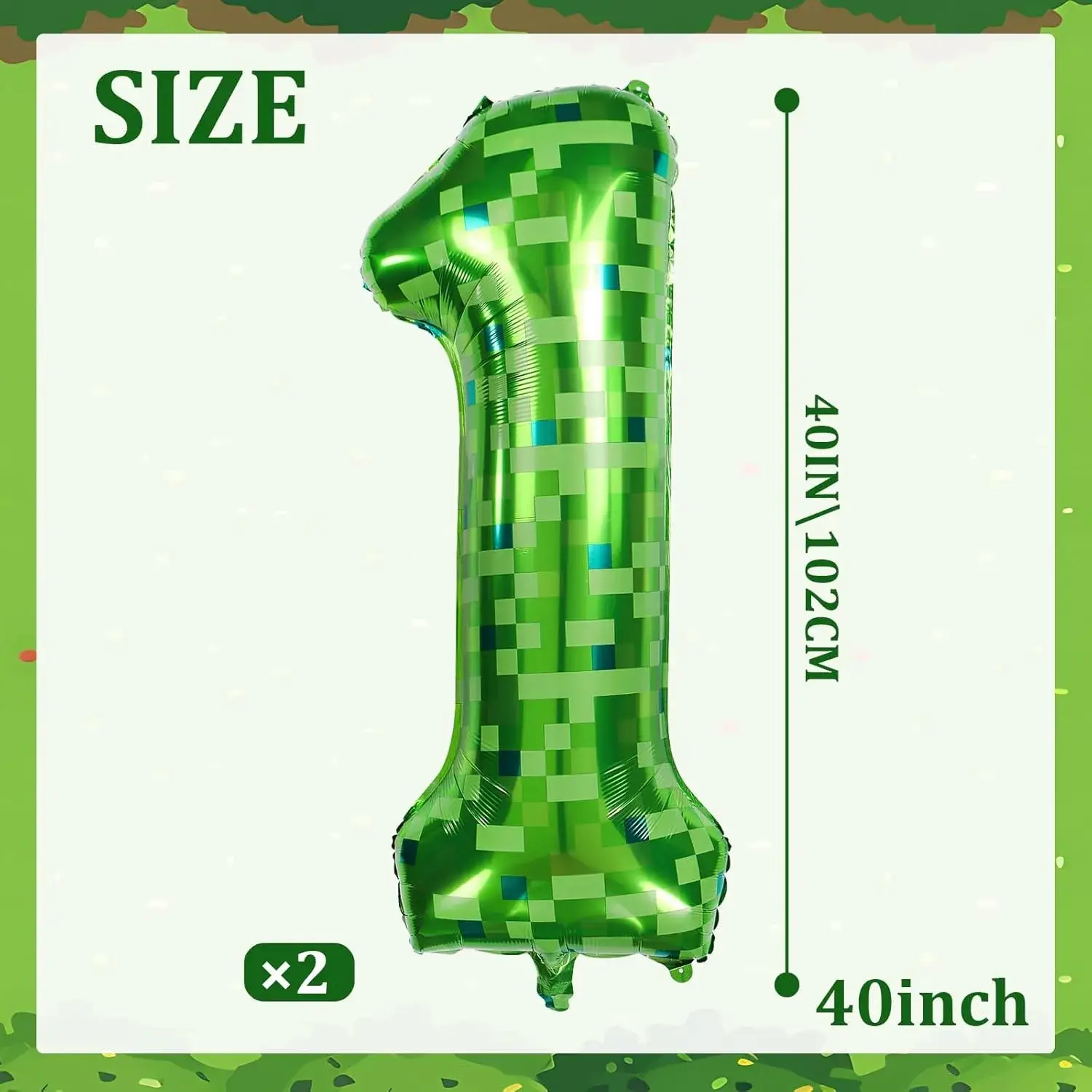 40 inch Giant Green Pixel Miner Themed Number Foil