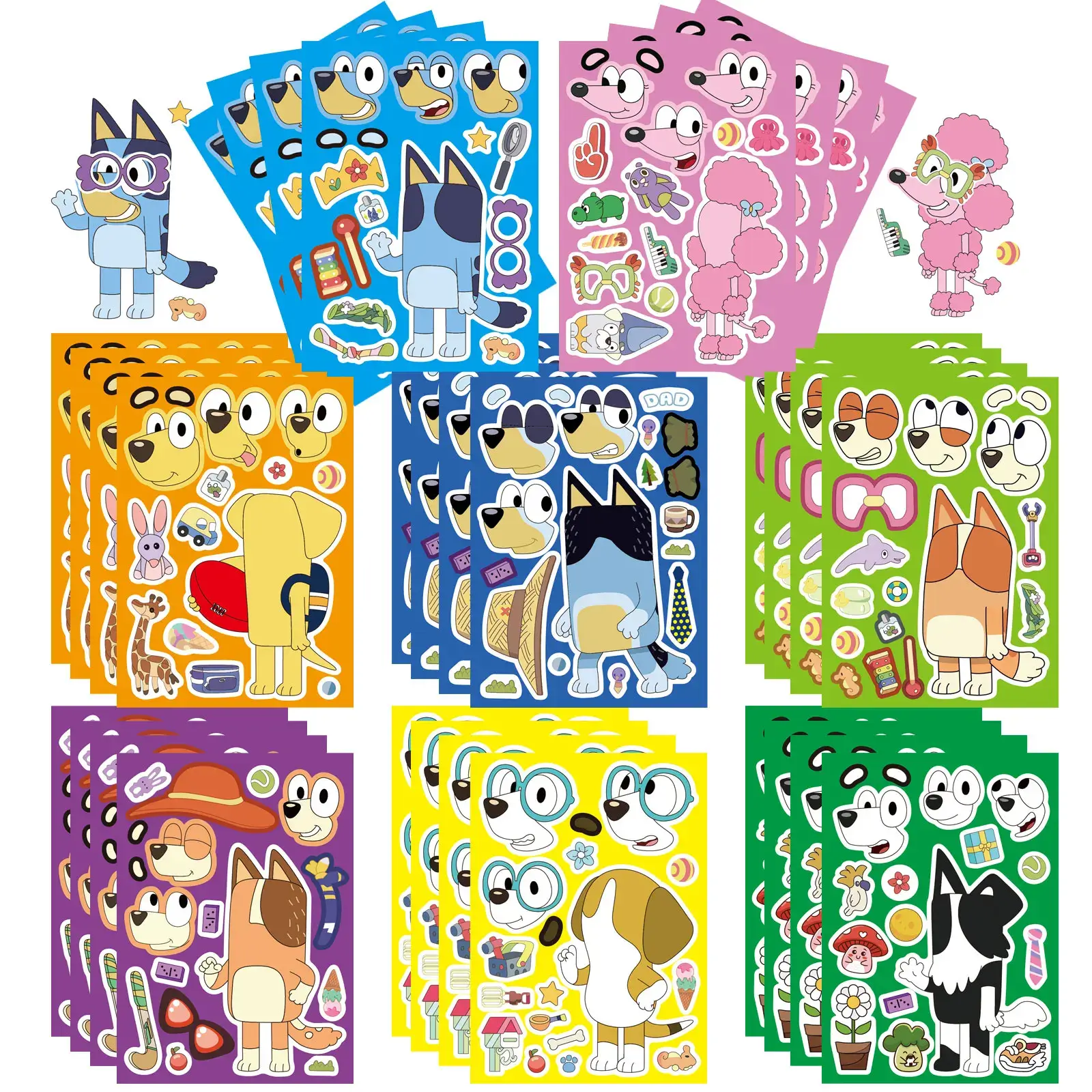 Blue Puppy Animation Family Cartoon Puzzle Stickers
