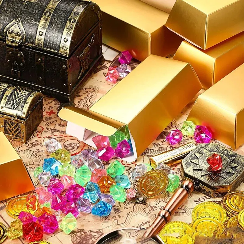 10pcs Gold Bars Gift Box Pirate Theme Golden Foil 
