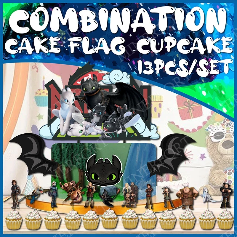 Dragon Trainer Cartoon Themed Cupcake Cake Toppers