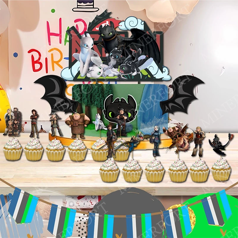 Dragon Trainer Cartoon Themed Cupcake Cake Toppers