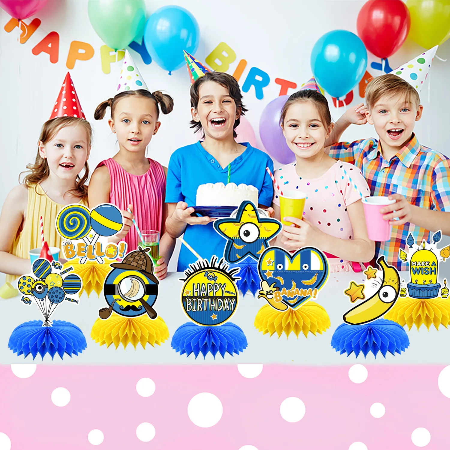 New 8pcs Set Minions Birthday Party Decorations Ki
