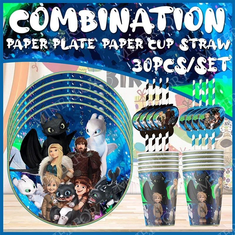 Cartoon Dragon Trainer Themed Paper Cup Plate Stra