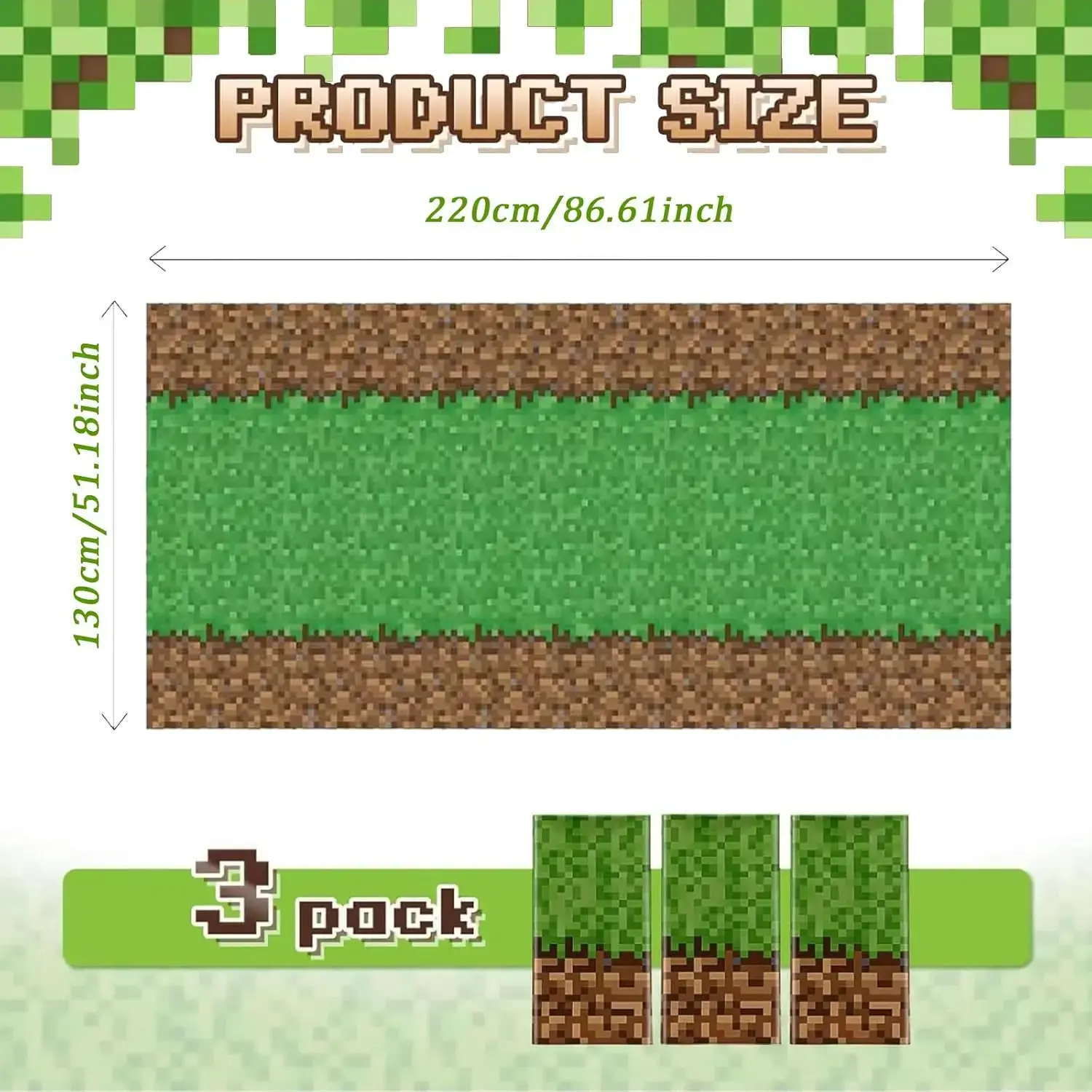 3 Pcs Pixel Miner Tablecloth, Game Themed Birthday