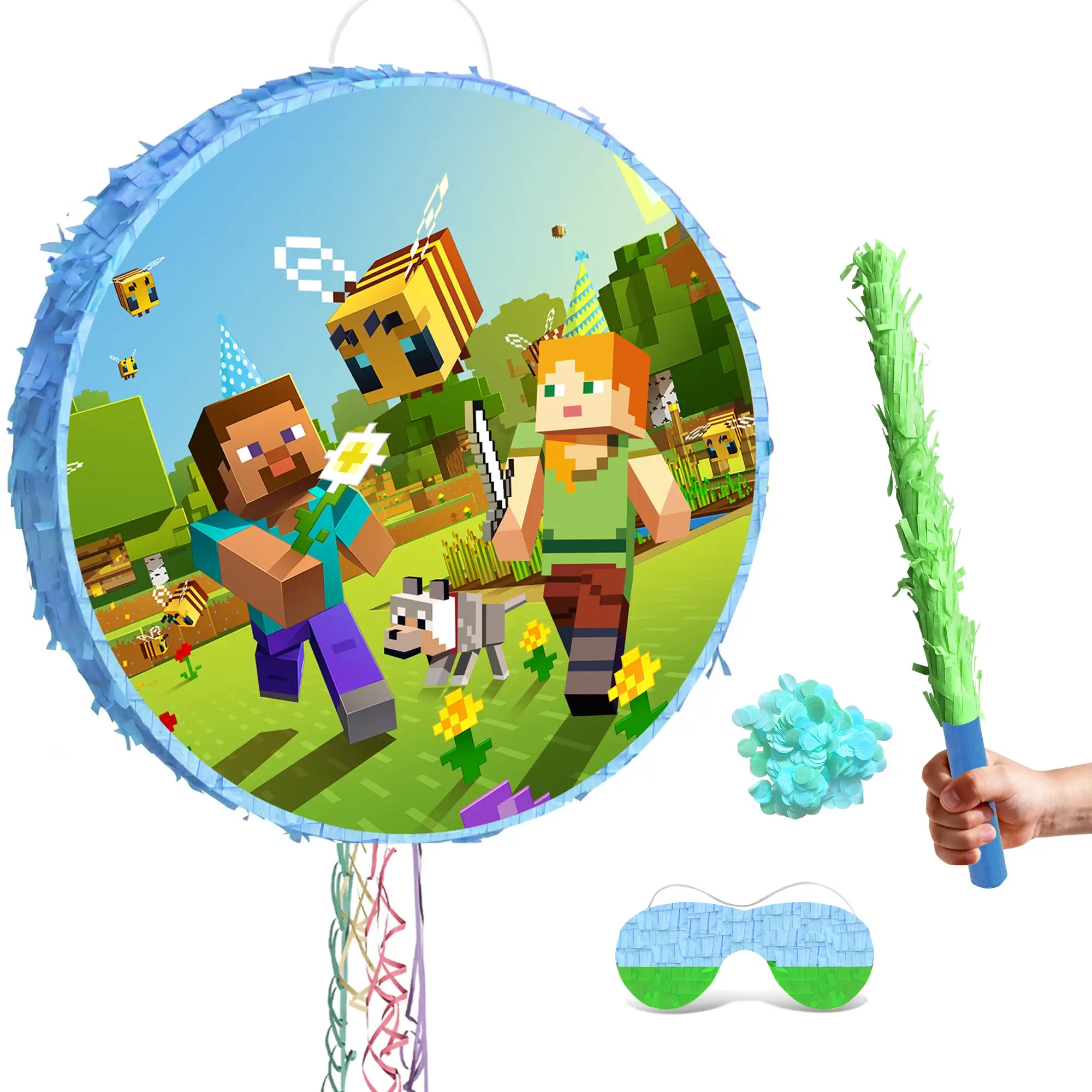 4 Pcs Pixel Style Round Piñata Set-Large Pixel Gam