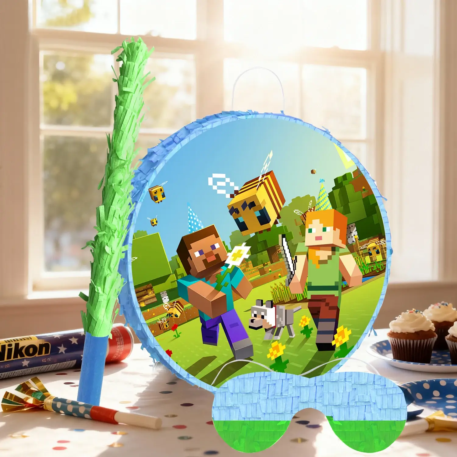 4 Pcs Pixel Style Round Piñata Set-Large Pixel Gam